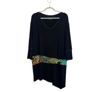 Maggie Barnes 3/4 Sleeve Asymmetrical Tunic Top Black Multicolor Stripe Size 1X